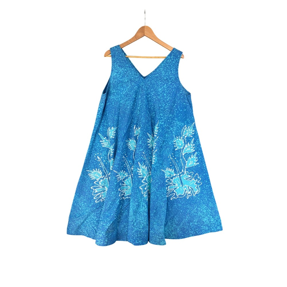 Caribelle Batik St Kitts Blue Floral V-Neck Sleeveless A-Line Sun Dress One Size